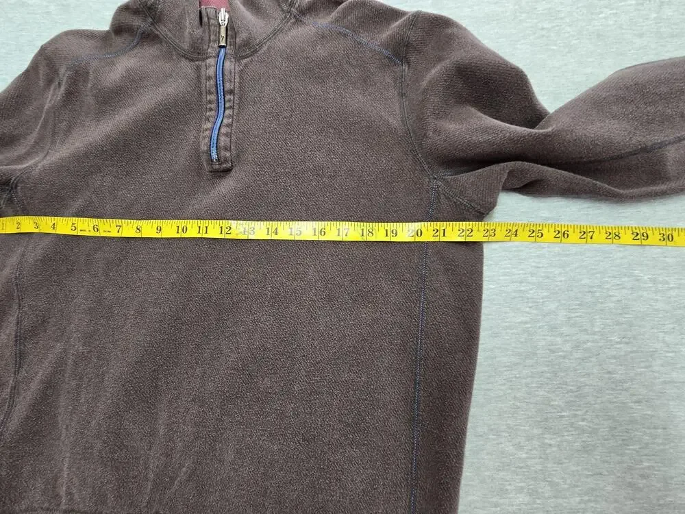 Tommy Bahama Sweater Mens Large Brown 1/4 Zip Mock Neck Knit Pullover Logo